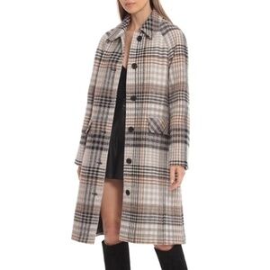 New Avec Les Filles Grey Beige Plaid 70s Swing Coat Small